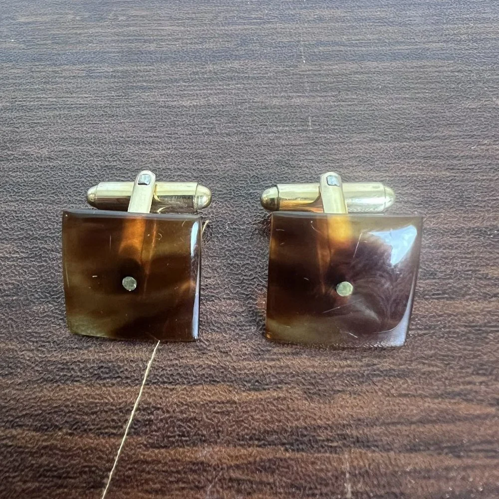 Victorian Faux Tortoise Shell & Gold Cuff Links 1/20 12KT Gold Filled‎ Cufflinks